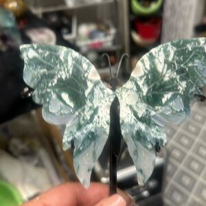 Moss agate wings with stand